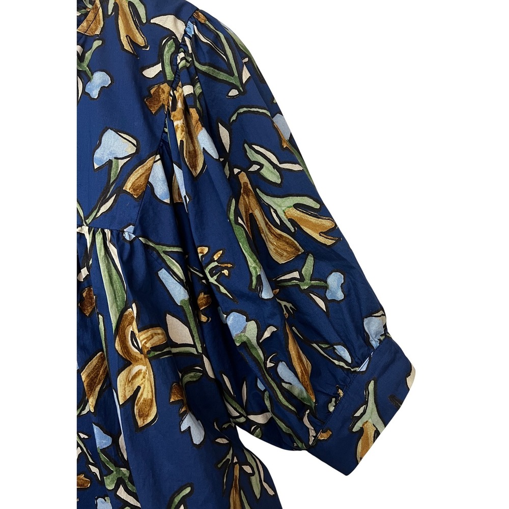 Entro Women's 1X Blue Floral Print Ruffle Neck 3/4 Sleeve Boho Tunic/Top - Picture 4 of 7